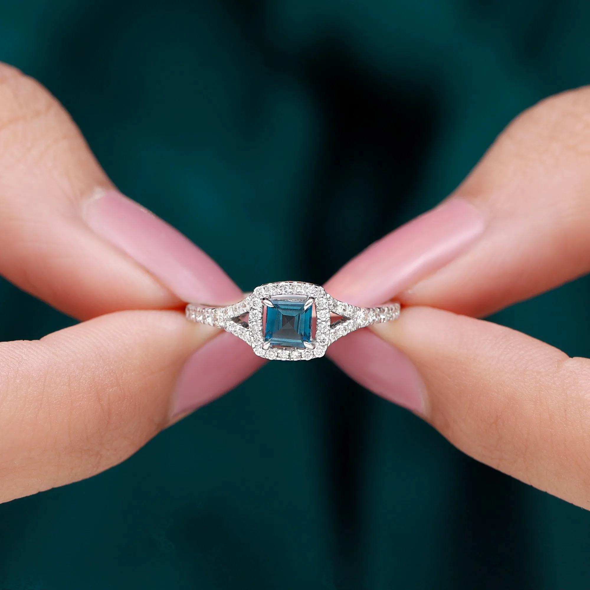 1 CT Designer London Blue Topaz and Diamond Accent Engagement Ring