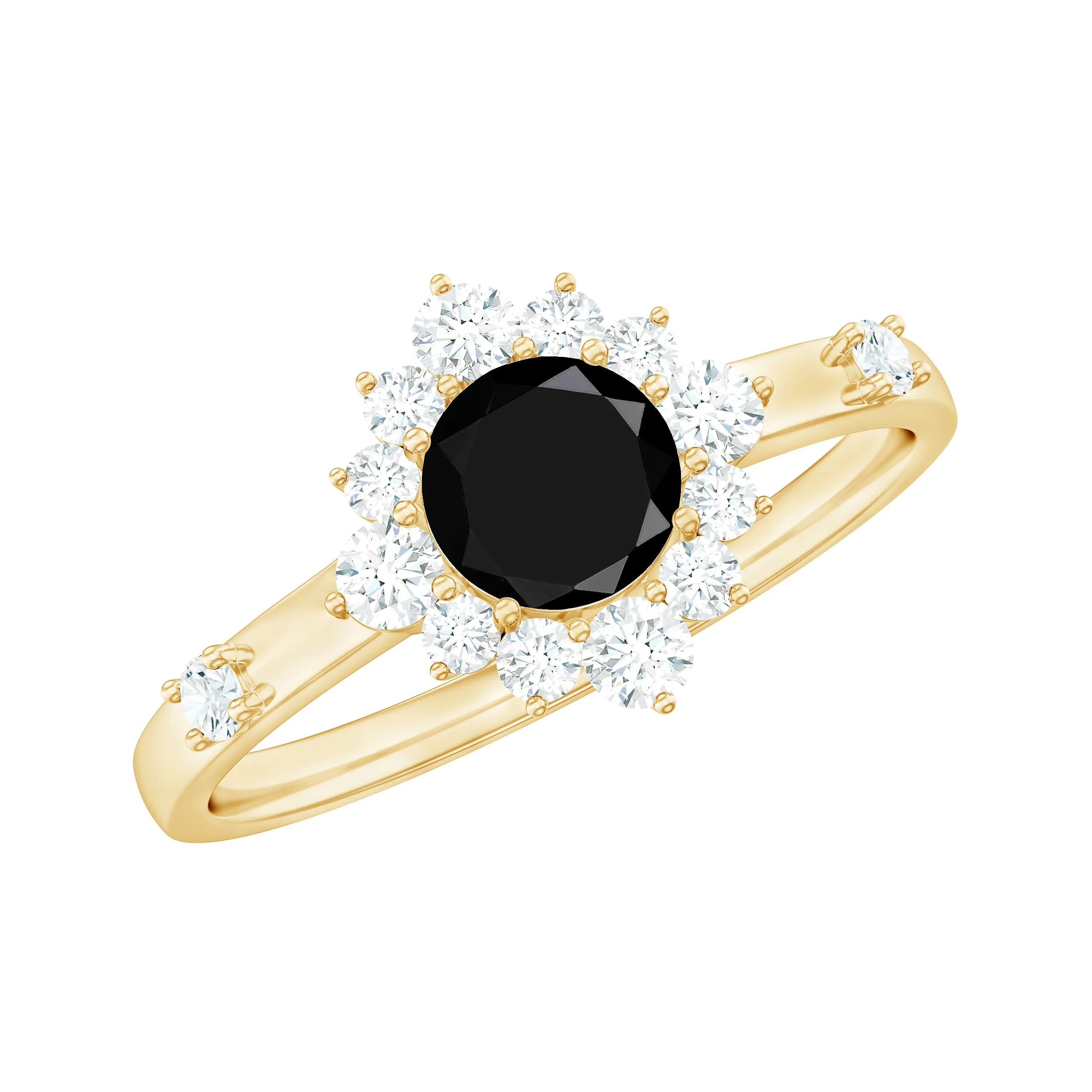1 CT Round Black Spinel and Diamond Halo Engagement Ring