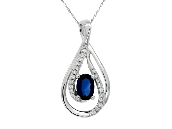 14K White Gold SAPPHIRE & DIAMOND PENDANT (99603)