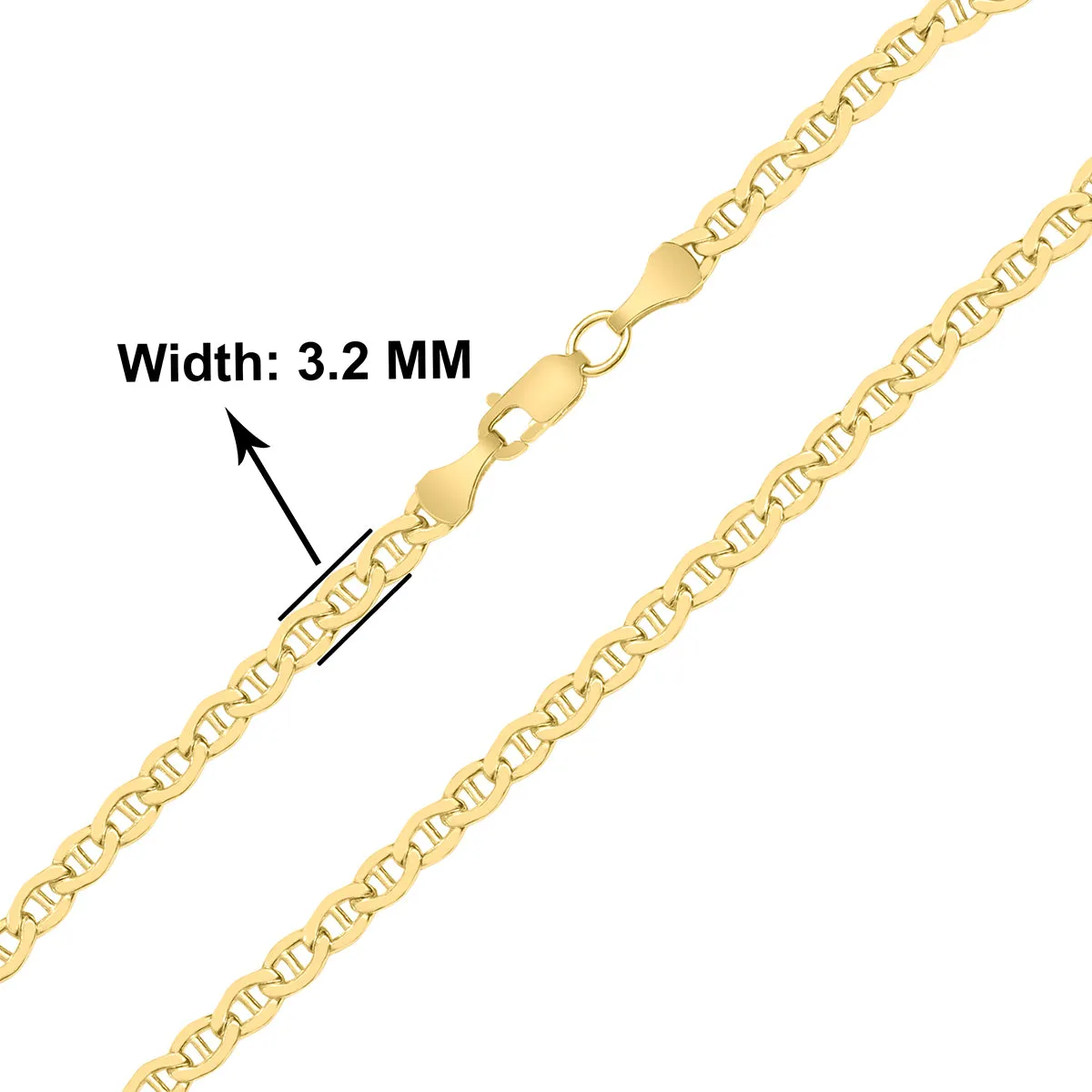 14K Yellow Gold Filled 3.2Mm Mariner Link Chain Bracelet With Lobster Clasp