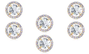 14k Yellow Gold Plated 1/2Ct Round White Sapphire Set Of Three Halo Stud Earrings