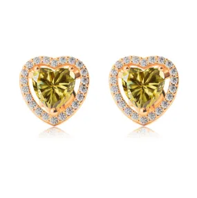 24k Yellow Gold Plated 1 Ct Created Halo Heart Yellow Sapphire Stud Earrings