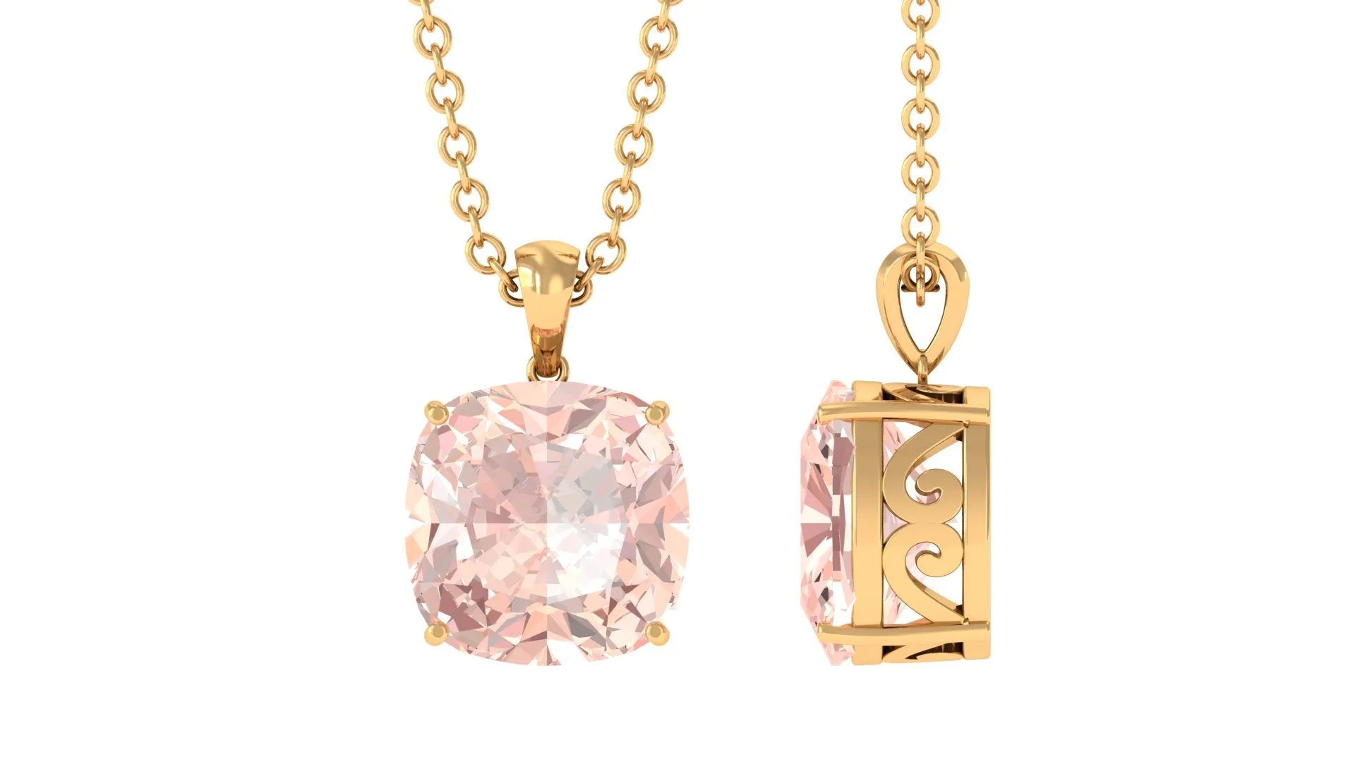 8 MM Cushion Cut Morganite Solitaire Pendant in 4 Prong Setting