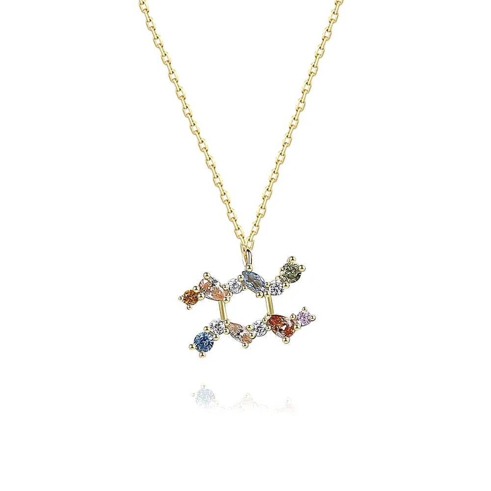 925 Silver Rainbow Sapphire Aquarius Zodiac Charm Necklace