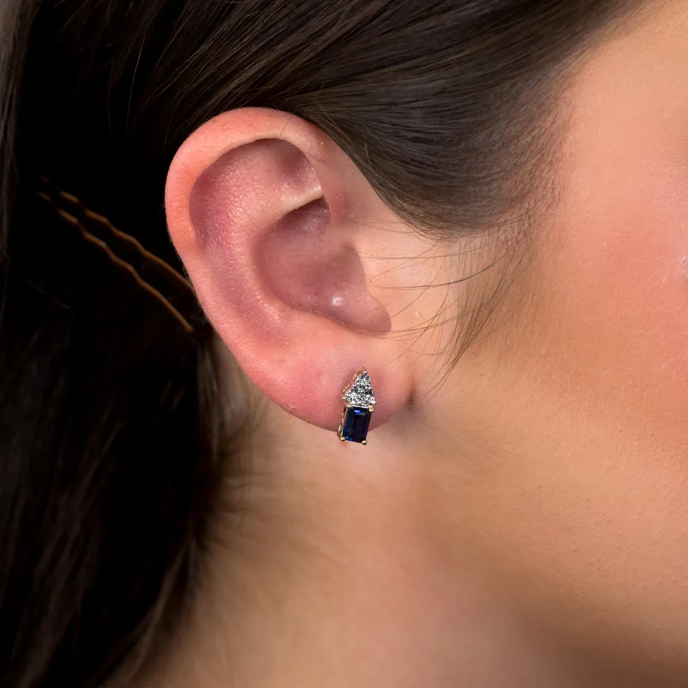 9ct Yellow Gold 6mm Created Sapphire And Diamond Stud Earrings