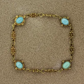 Art Nouveau Antique Turquoise Gold Filigree Bracelet