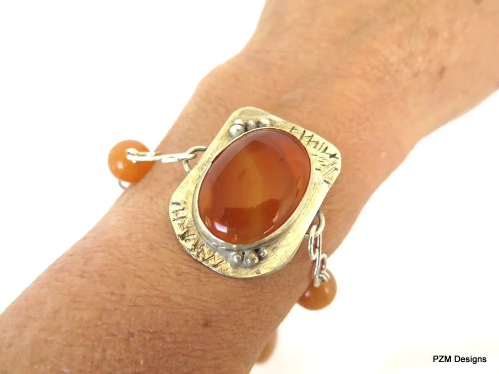 Carnelian artisan bracelet set in solid sterling silver