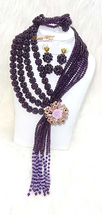 Clearance Sales Dark Purple Crystal Elongated Bridal Party  Jewellery Set