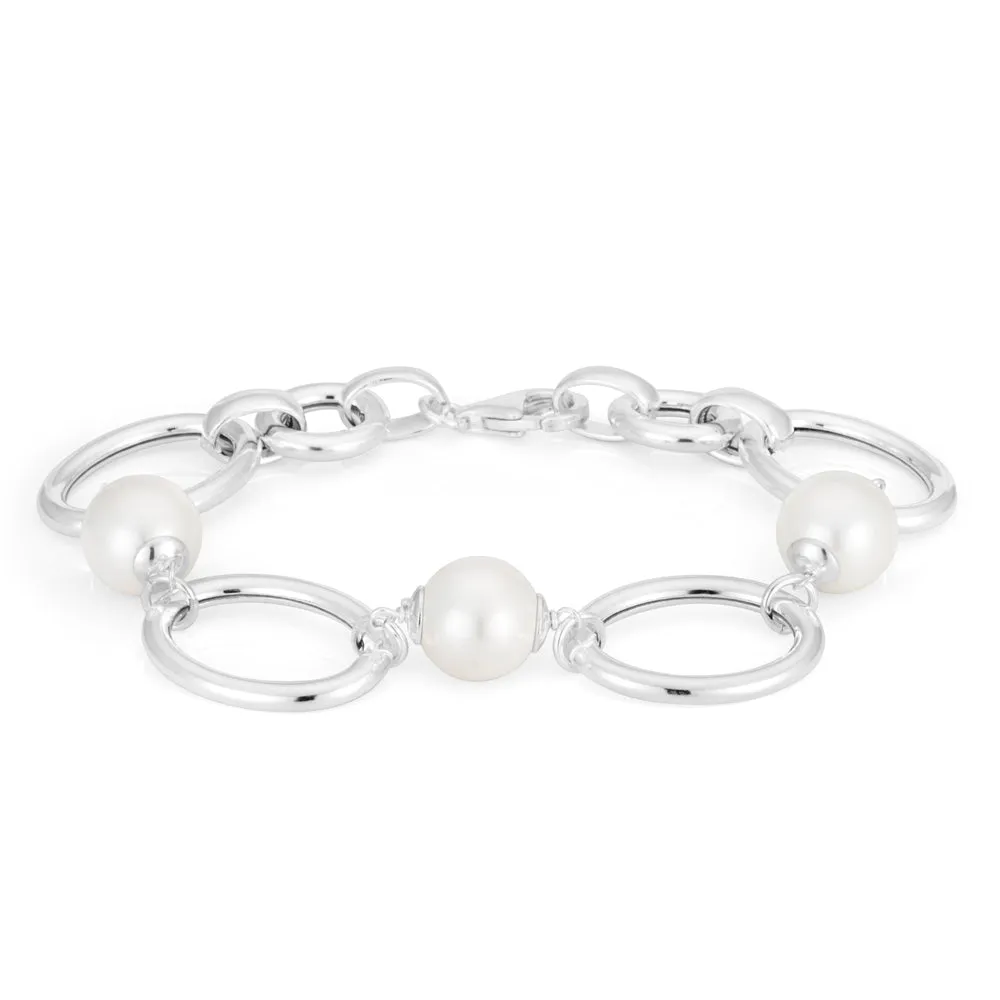 Created Pearl Silver Link 19cm Bracelet