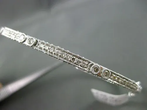 ESTATE 2.19CT DIAMOND 14KT WHITE GOLD ETOILE FILIGREE MILGRAIN BANGLE BRACELET