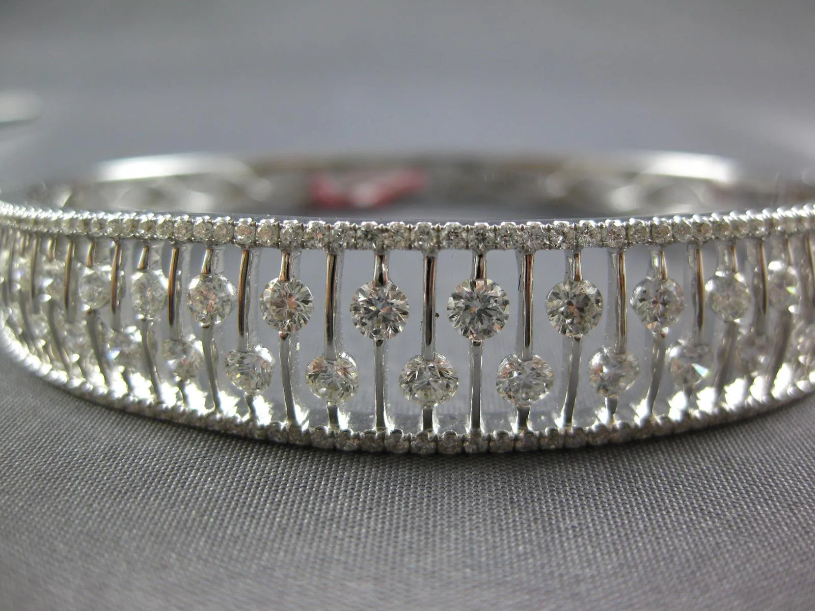 ESTATE WIDE 3.35CT DIAMOND 18KT WHITE GOLD 3D MULTI ROW FILIGREE BANGLE BRACELET
