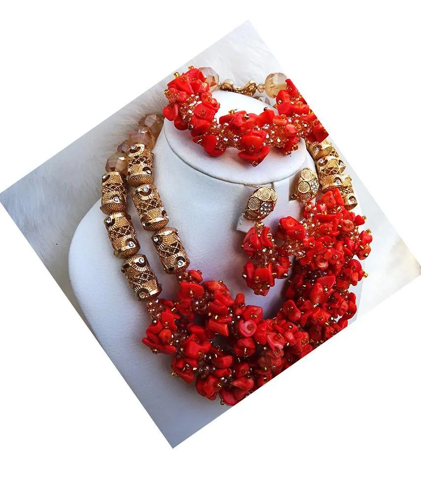 Exclusive PrestigeApplause Coral Traditional Bridal Wedding Coral African Nigerian Necklace Jewellery Set