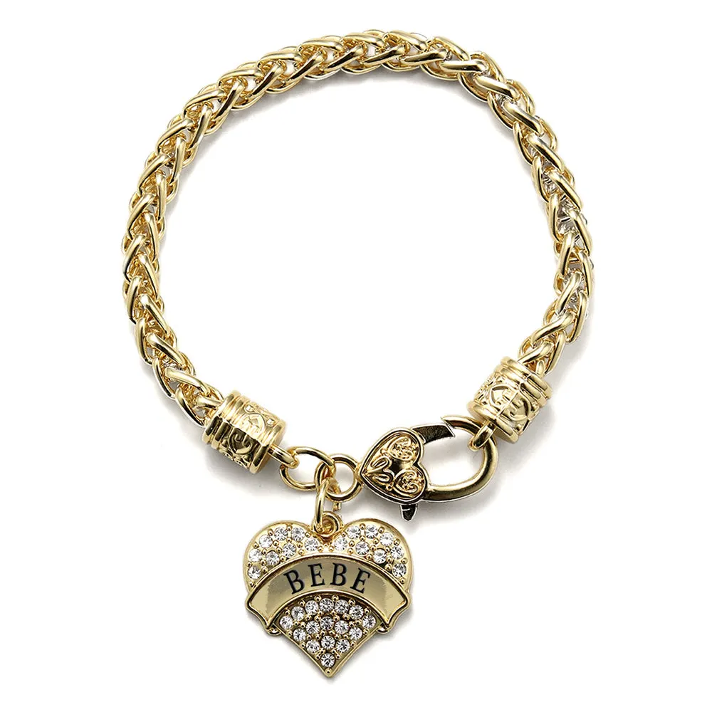 Gold Bebe Pave Heart Charm Braided Bracelet