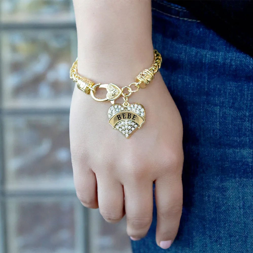 Gold Bebe Pave Heart Charm Braided Bracelet