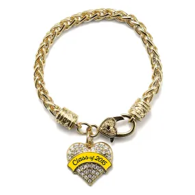Gold Class of 2015 - Yellow Pave Heart Charm Braided Bracelet