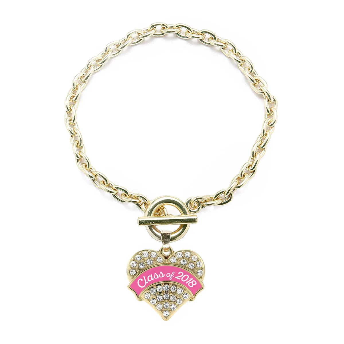 Gold Class of 2018 - Pink Pave Heart Charm Toggle Bracelet