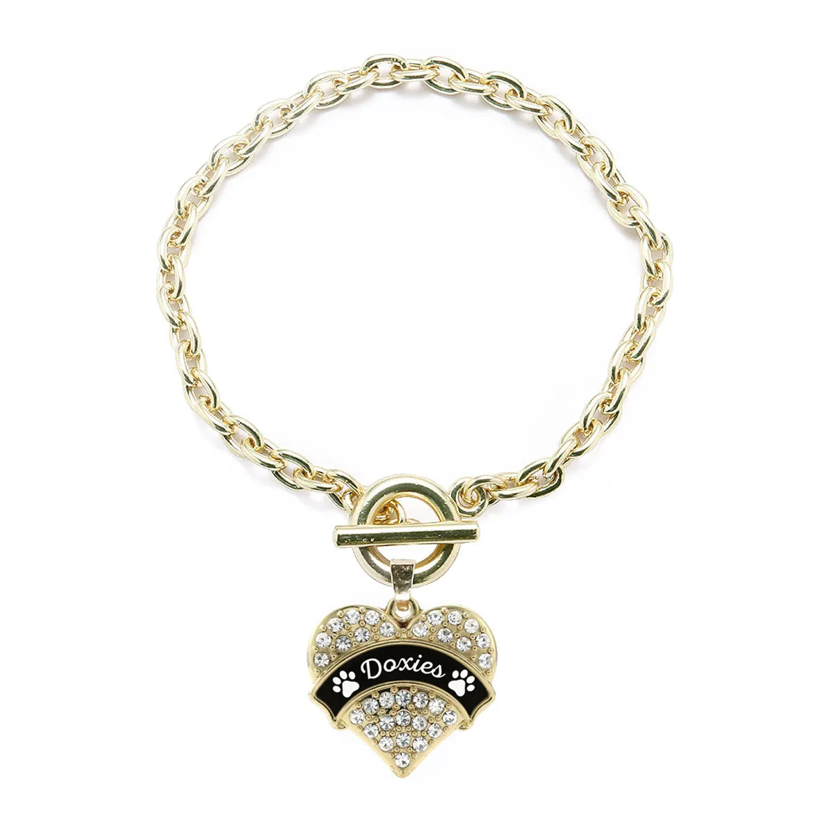 Gold Doxies - Paw Prints Pave Heart Charm Toggle Bracelet