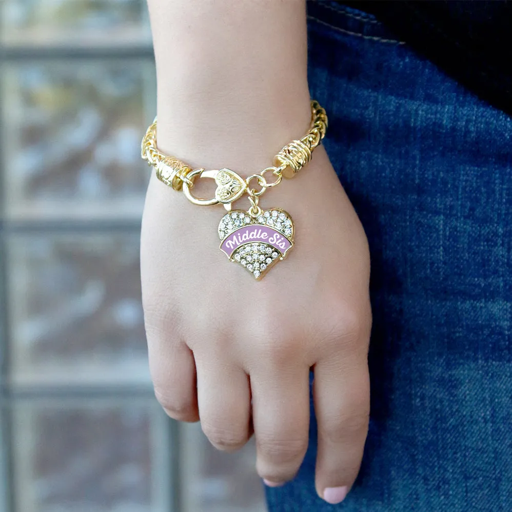 Gold Lavender Middle Sister Pave Heart Charm Braided Bracelet