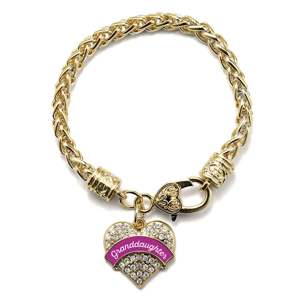 Gold Magenta Granddaughter Pave Heart Charm Braided Bracelet