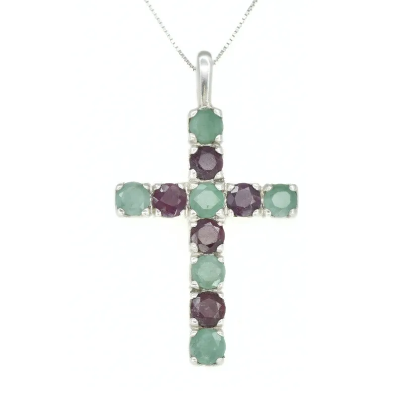 Green Cross Necklace - Real Emerald Pendant - Statement Cross Necklace
