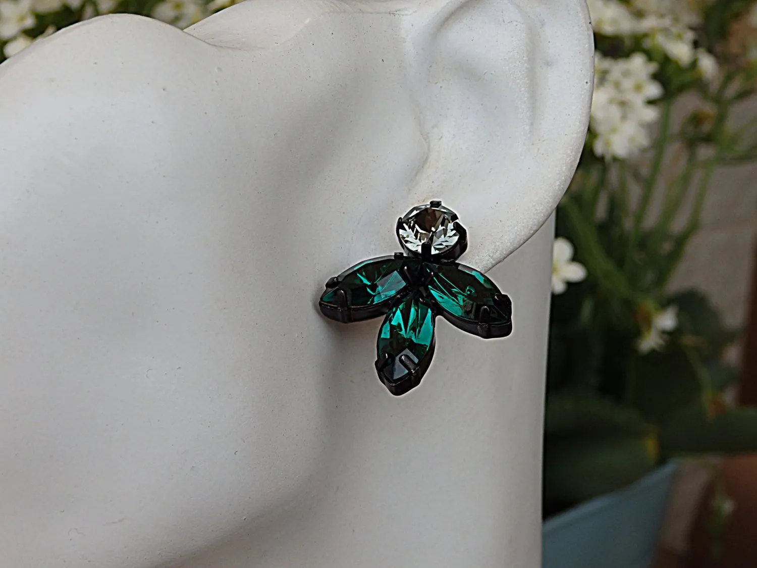 Green gray earrings