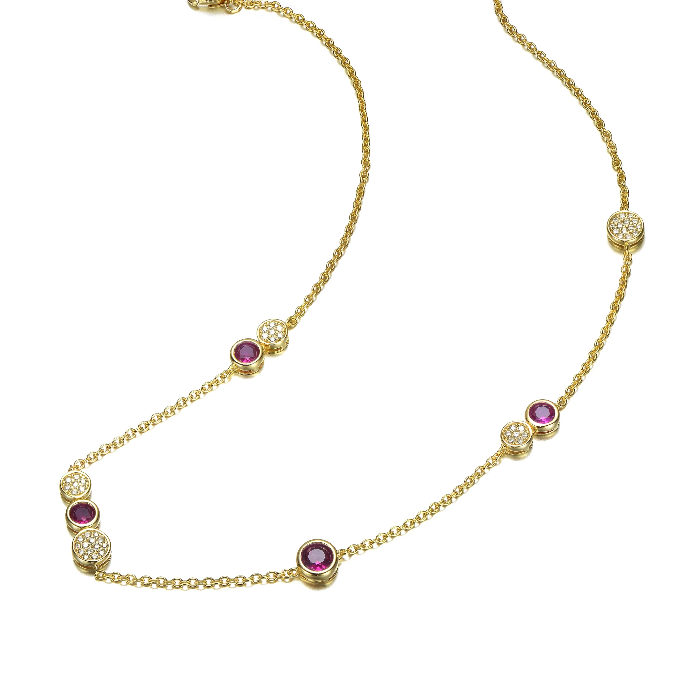 Lovely Ruby and Clear Cubic Zirconia 14K Gold Plated Necklace