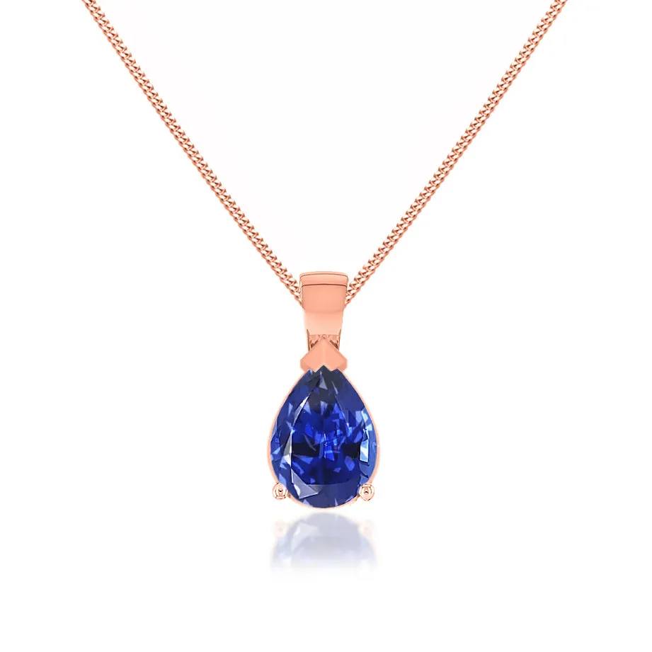 LUCINDA - Pear Blue Sapphire 3 Claw Pendant 18k Rose Gold