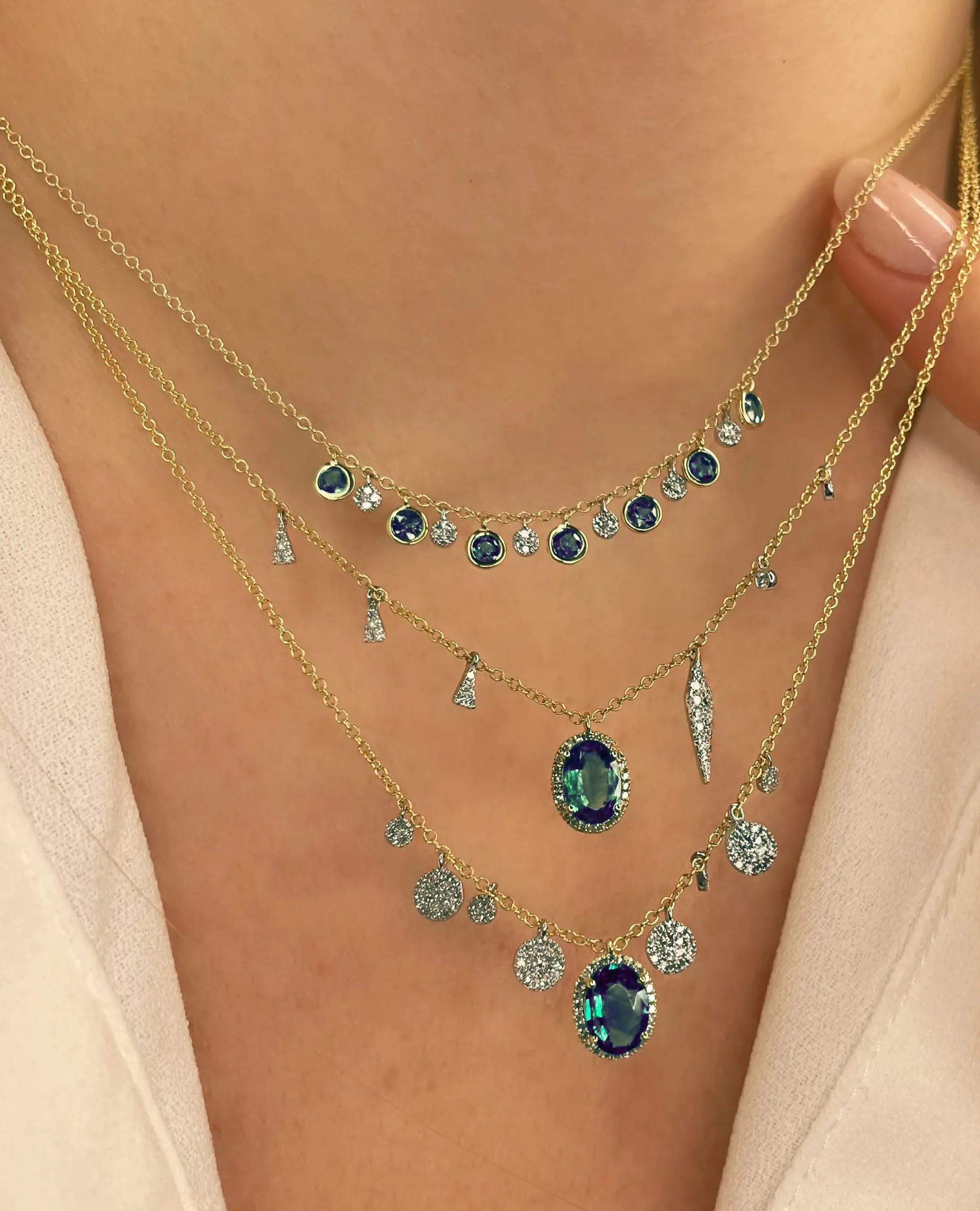Meira T. N11961/YS 14K Yellow Gold Diamond and Sapphire Layering Necklace