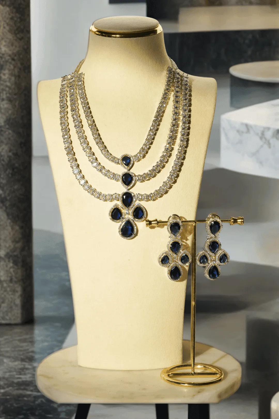 Niara- Tripple Layer Diamante Accent AD Necklace Set