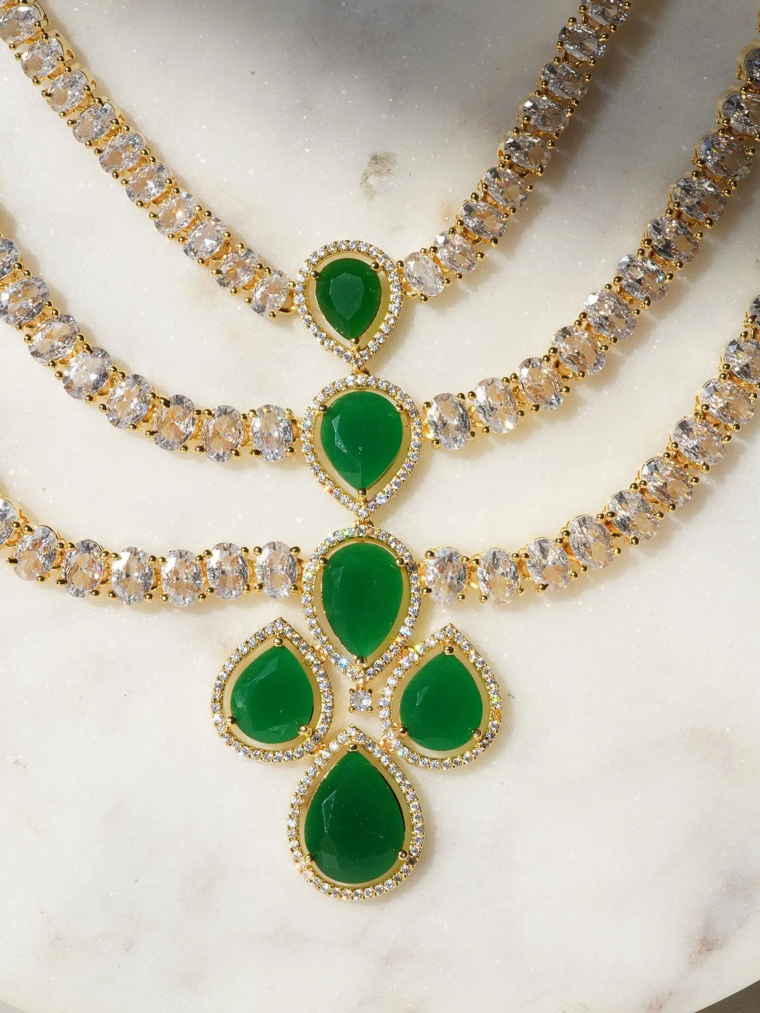 Niara- Tripple Layer Diamante Accent AD Necklace Set