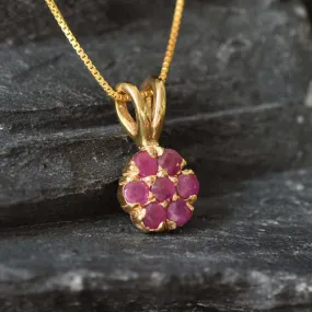 Ruby Flower Pendant - Natural Ruby Necklace, Gold Ruby Pendant