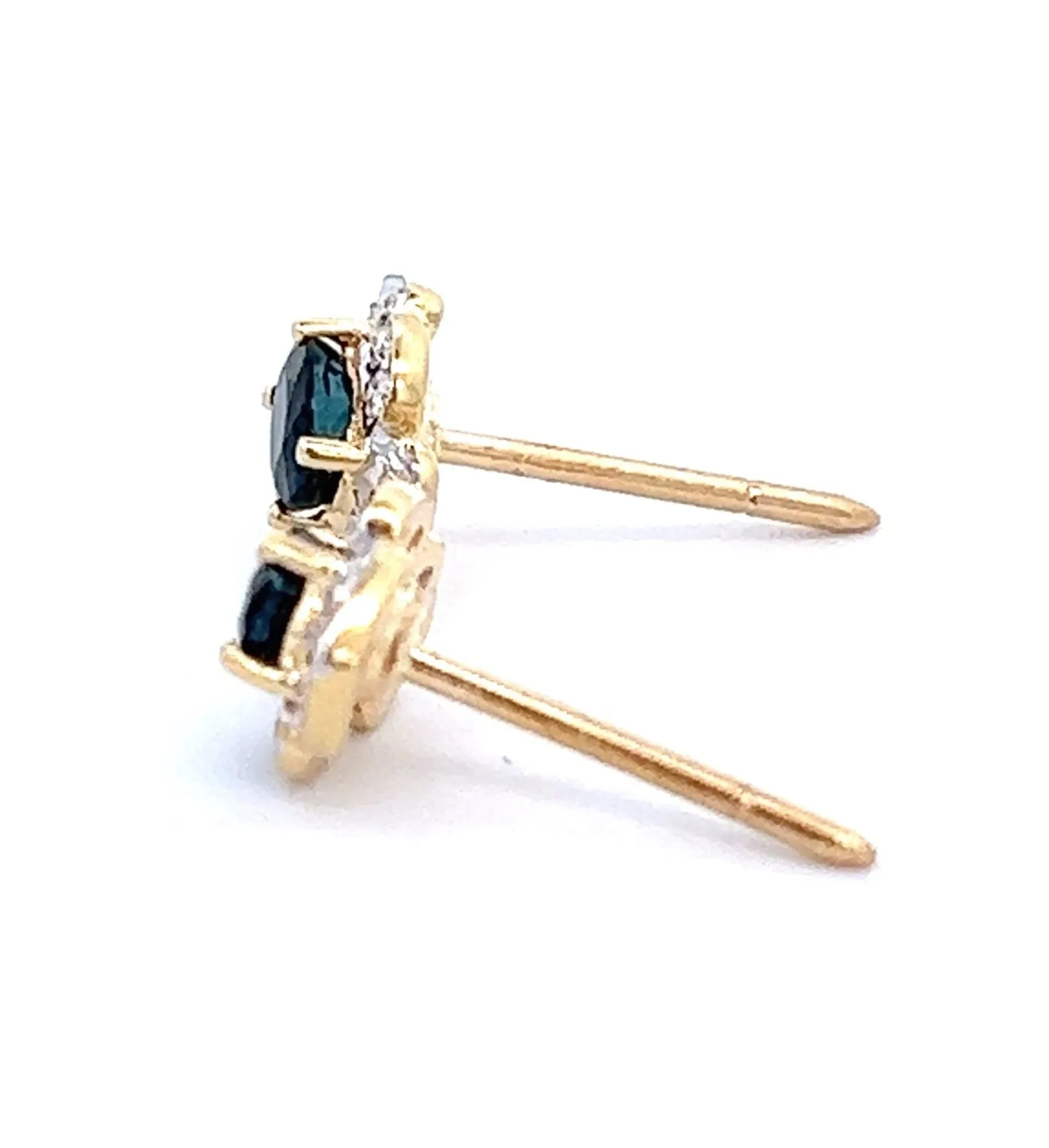 Sapphire & Diamond Stud Yellow Gold Earrings