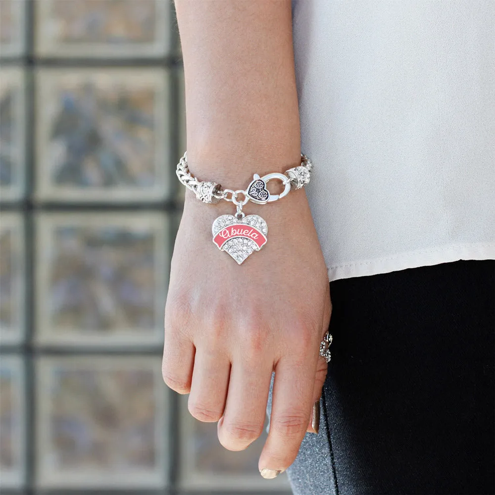 Silver Coral Abuela Pave Heart Charm Braided Bracelet