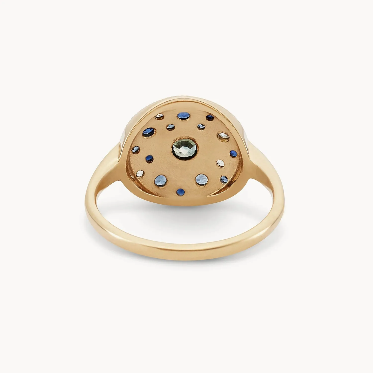 tie dye moonchild medallion ring - 14k yellow gold, blue sapphire