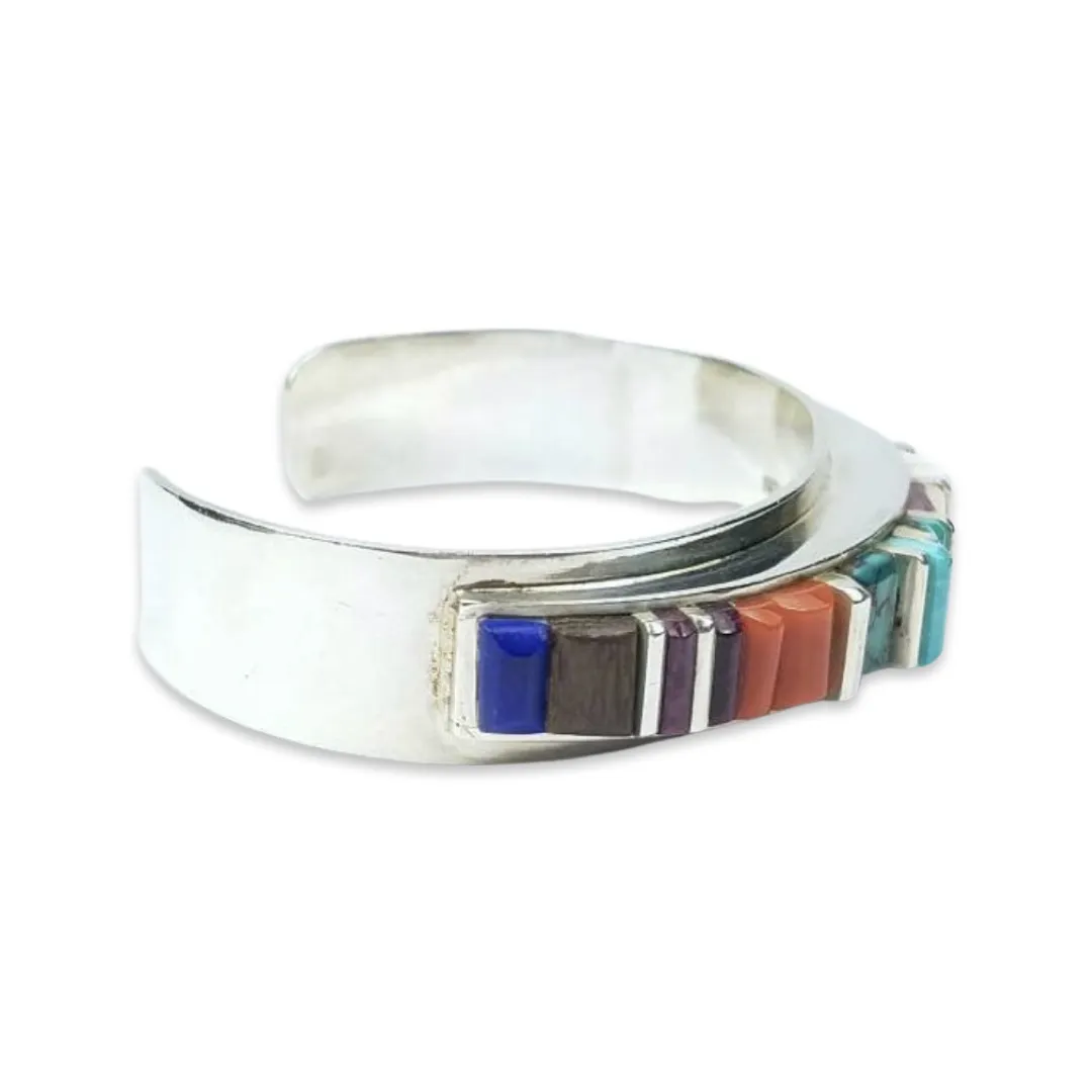 Vintage Handmade Sterling Silver multi-stone cuff bracelet