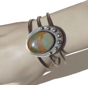 Vintage Southwestern Bracelet Sterling Silver & Picture Jasper Cuff